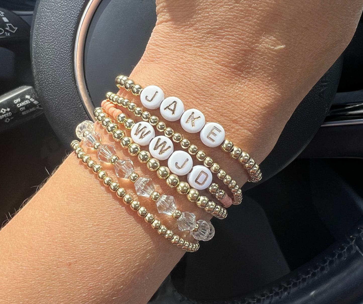 gold stack beaded bracelet name bracelet stacking bracelets gift for her personalized jewelry custom name bracelet gold beaded bracelet